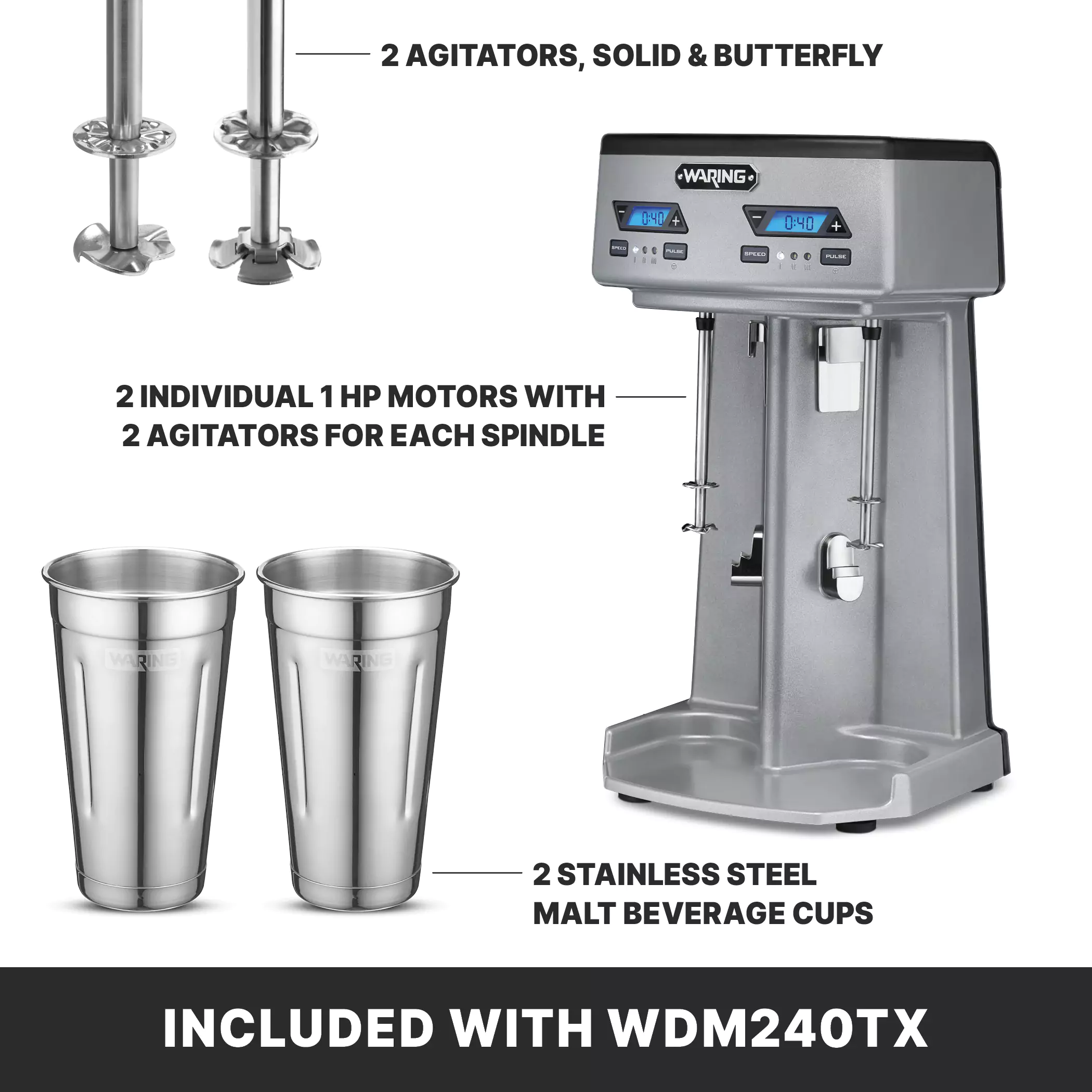 Double-Spindle Drink Mixer | Heavy-Duty, Timer | Waring Double-Spindle Drink Mixer | Heavy-Duty, Timer | Waring